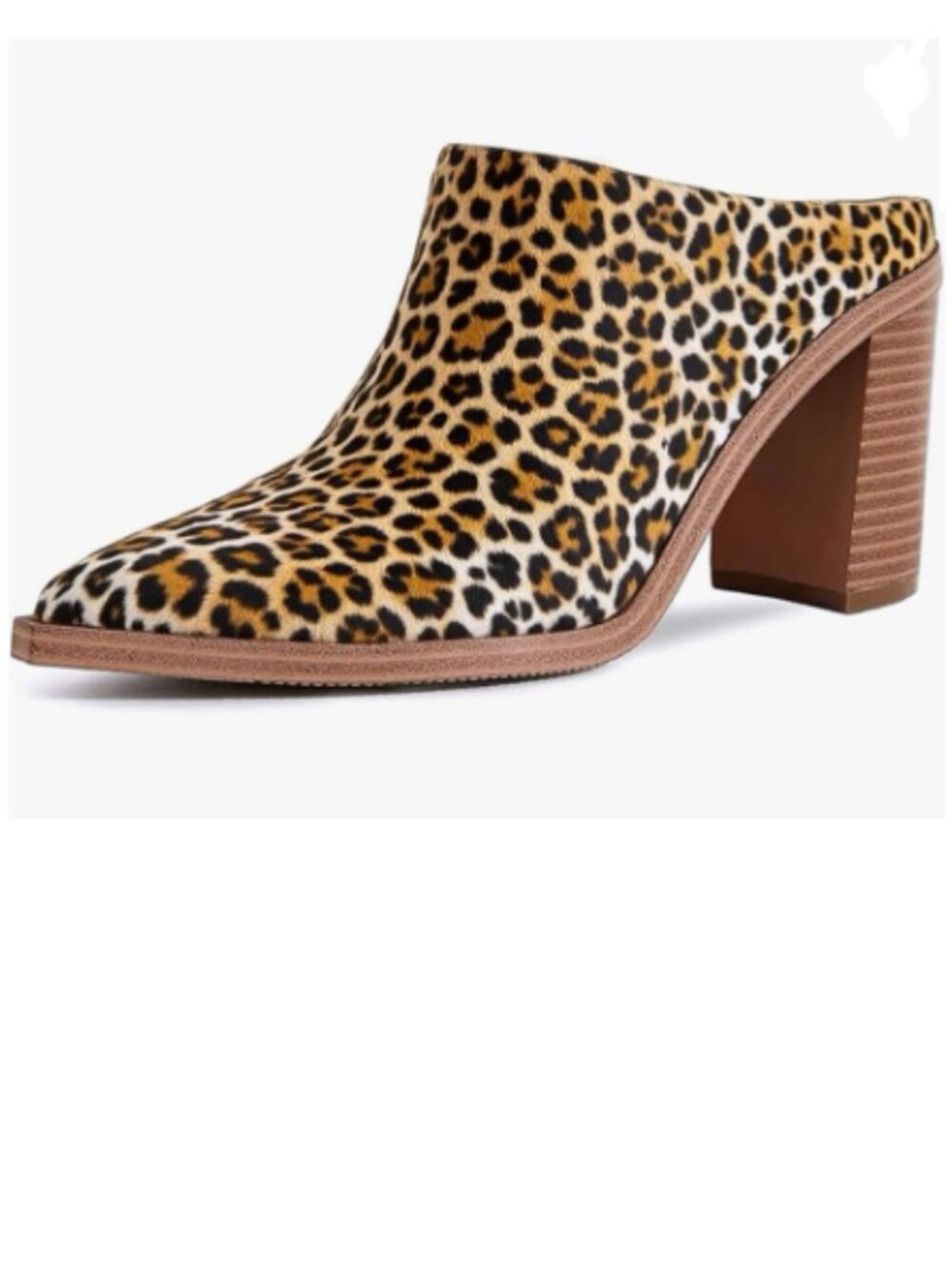 FOWT Leopard Pointed Toe Slip On Mules Stacked Block High Heel Sandal
